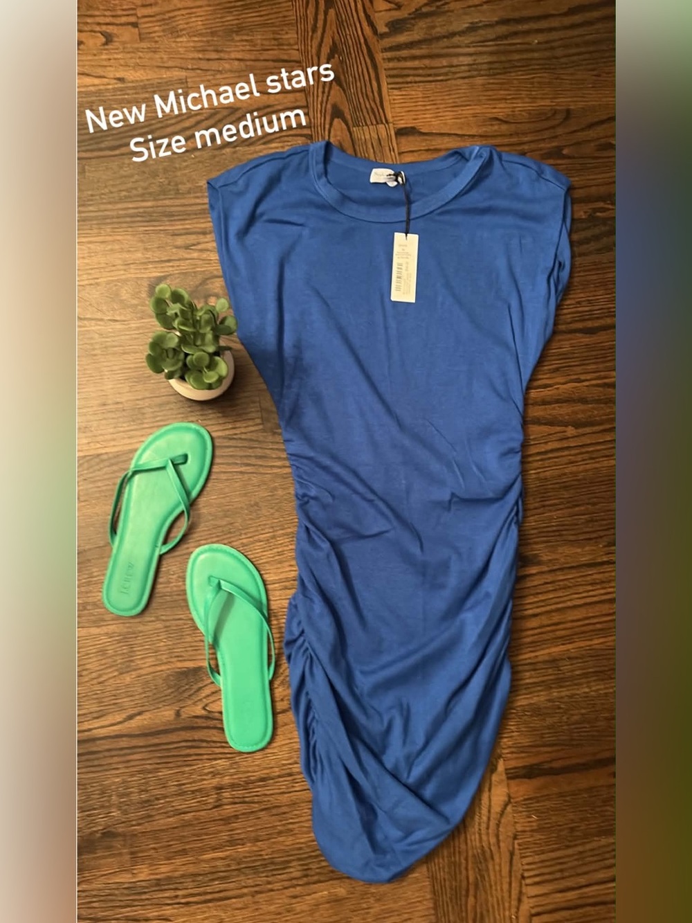 New Michael Stars Blue Ruched Midi Dress - New with Tags medium